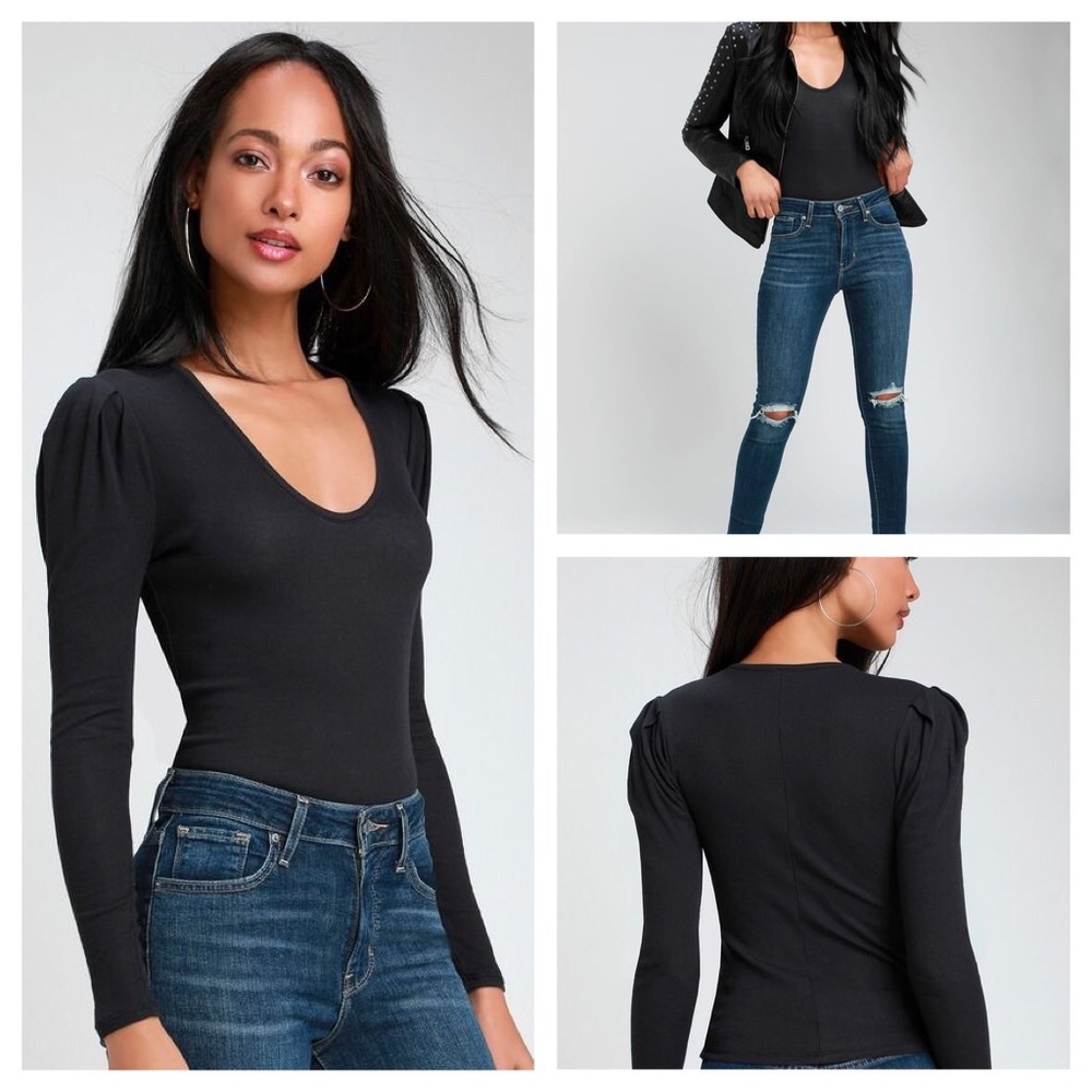 FREE PEOPLE Hey Lady Ribbed Long Sleeve Top, Black